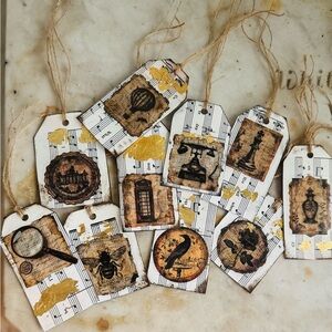 10 Vintage sheet music gold leaf hang tags